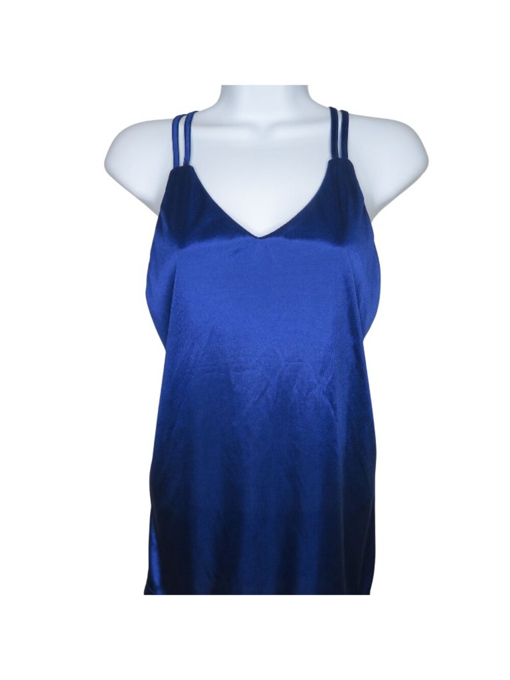Womens Royal Blue Satin Double-Strap Sleeveless Cami Tank Top Size L Polyester